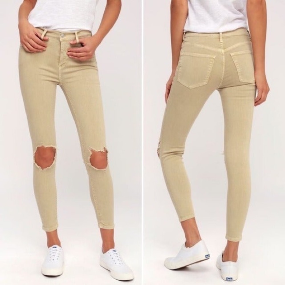 Free People high rise skinny leg ripped knee khaki
